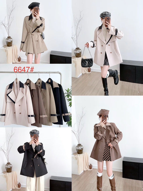 Women Winter Color Contrast Short Trench Coat
